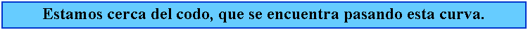 Cuadro de texto: Estamos cerca del codo, que se encuentra pasando esta curva.